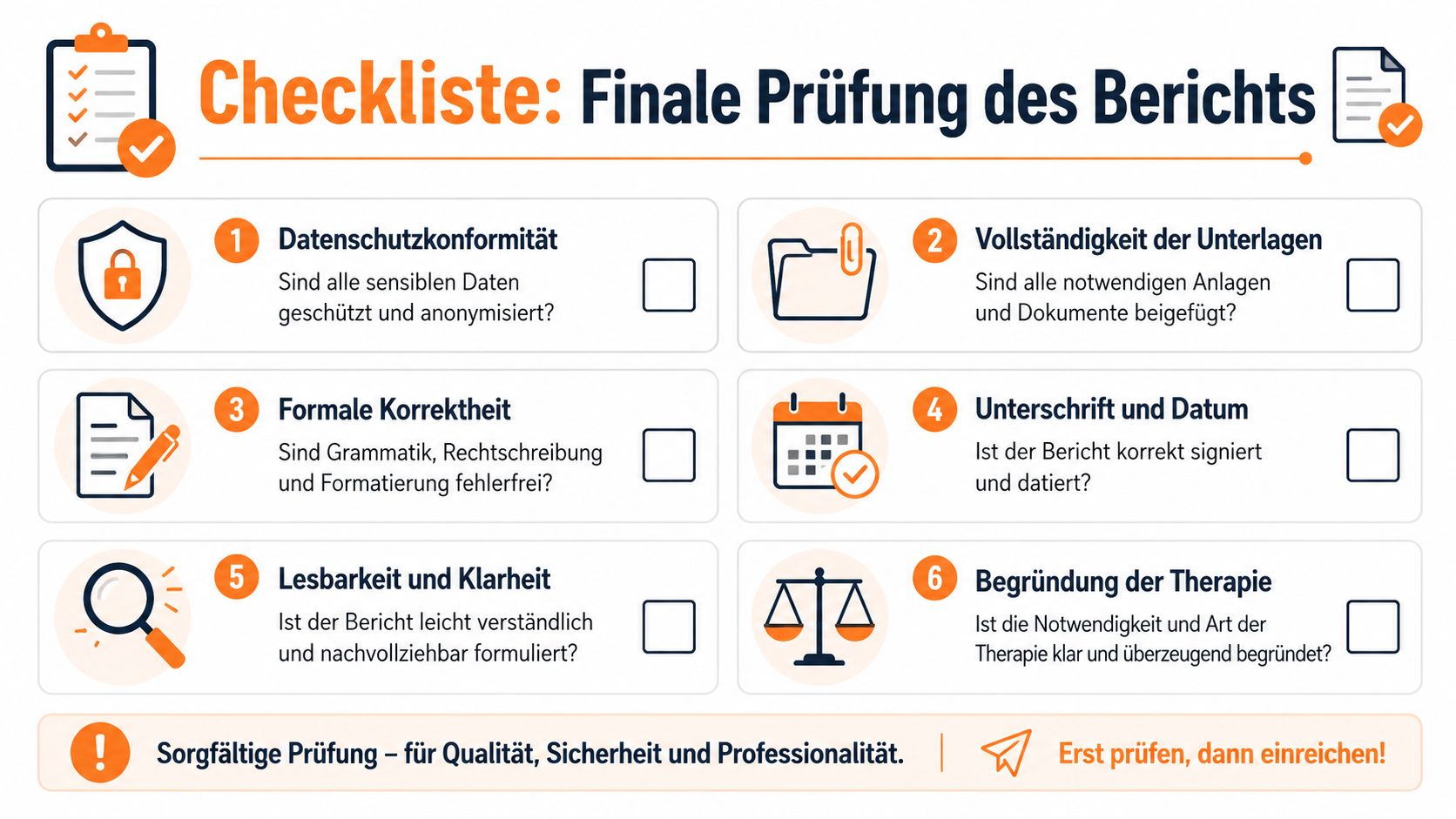 Checkliste für den Psychotherapie Bericht an den Gutachter vor dem Absenden