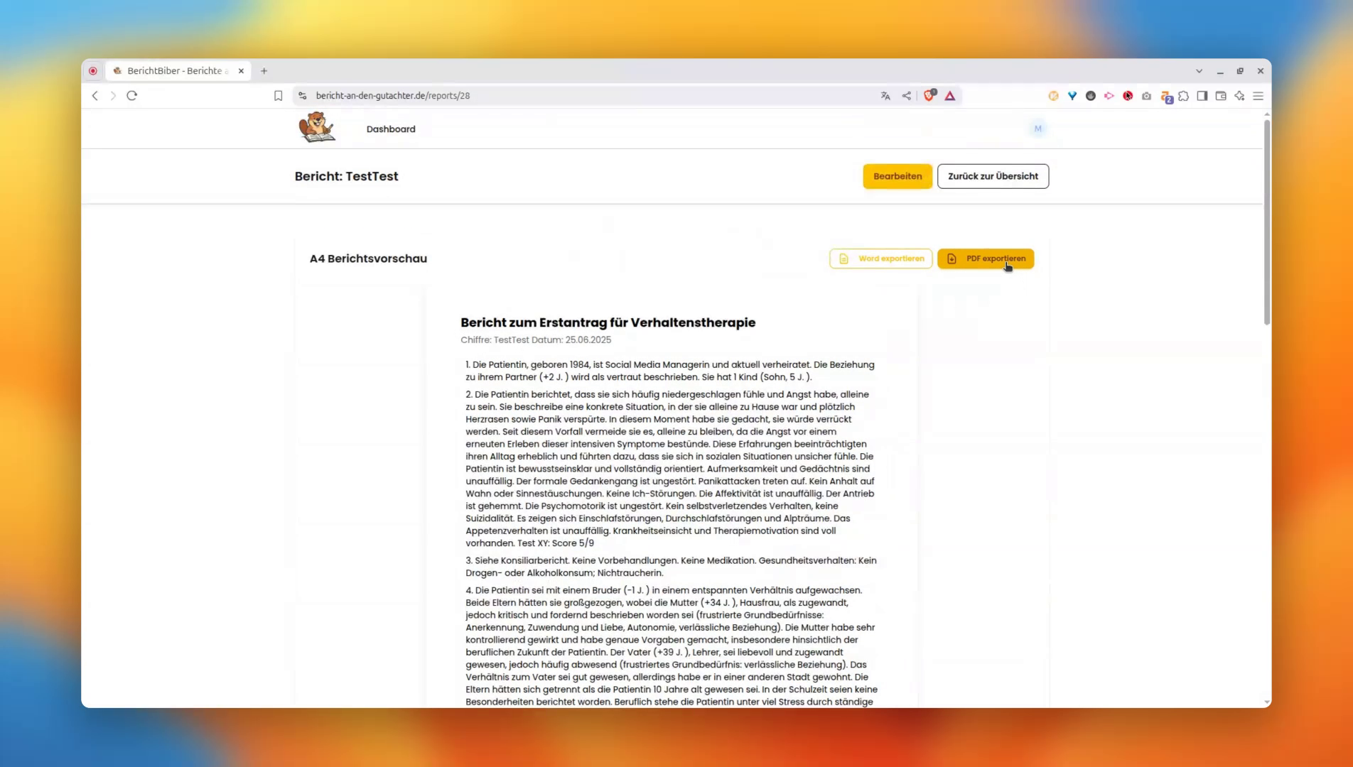 A4-Vorschau und PDF/Word Export